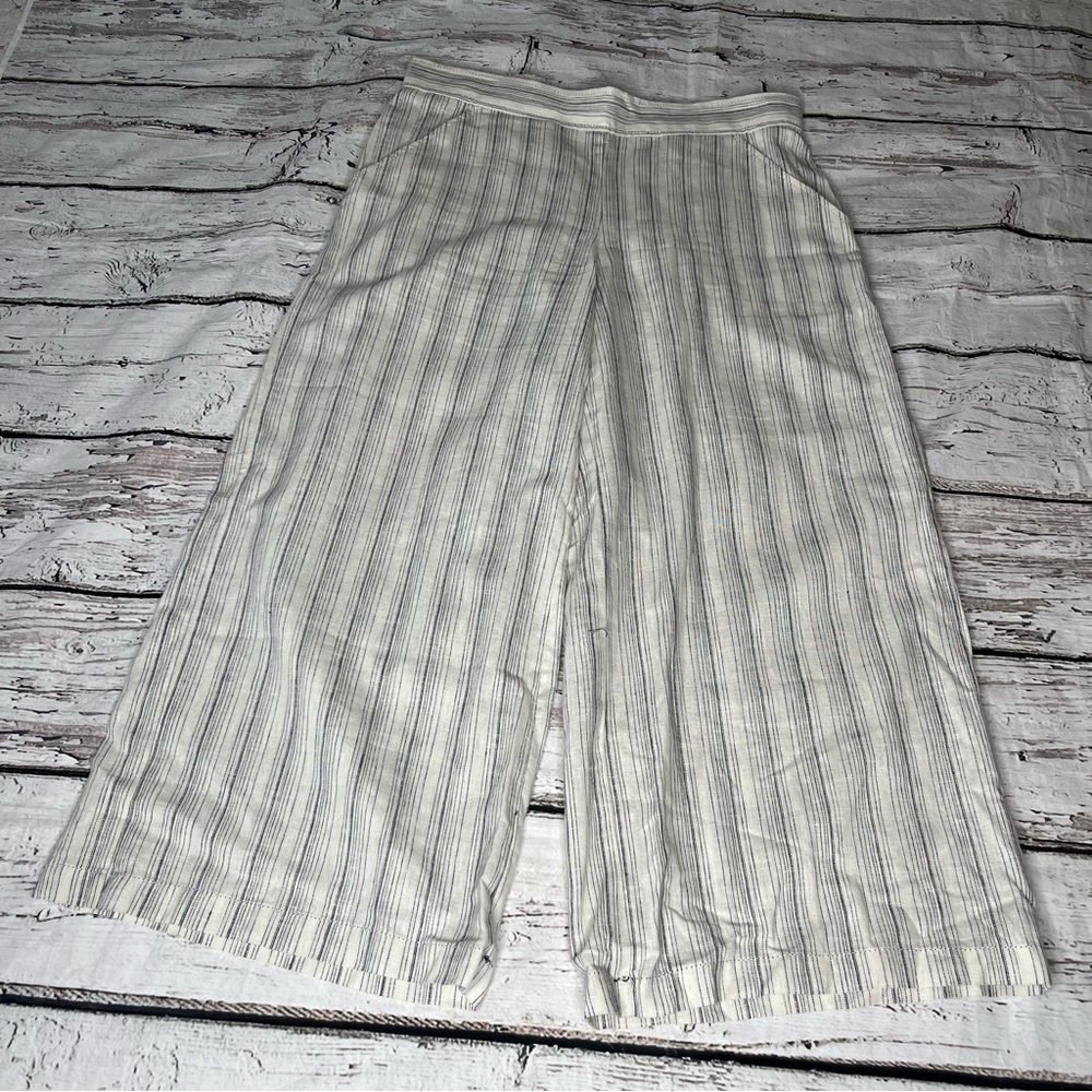 Max Studio High Waisted Striped Cropped Linen Pants Size L - Picture 1 of 6